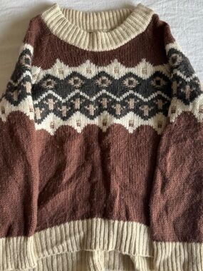 aerie Fair Isle Crewneck Sweater - Brown & Cream